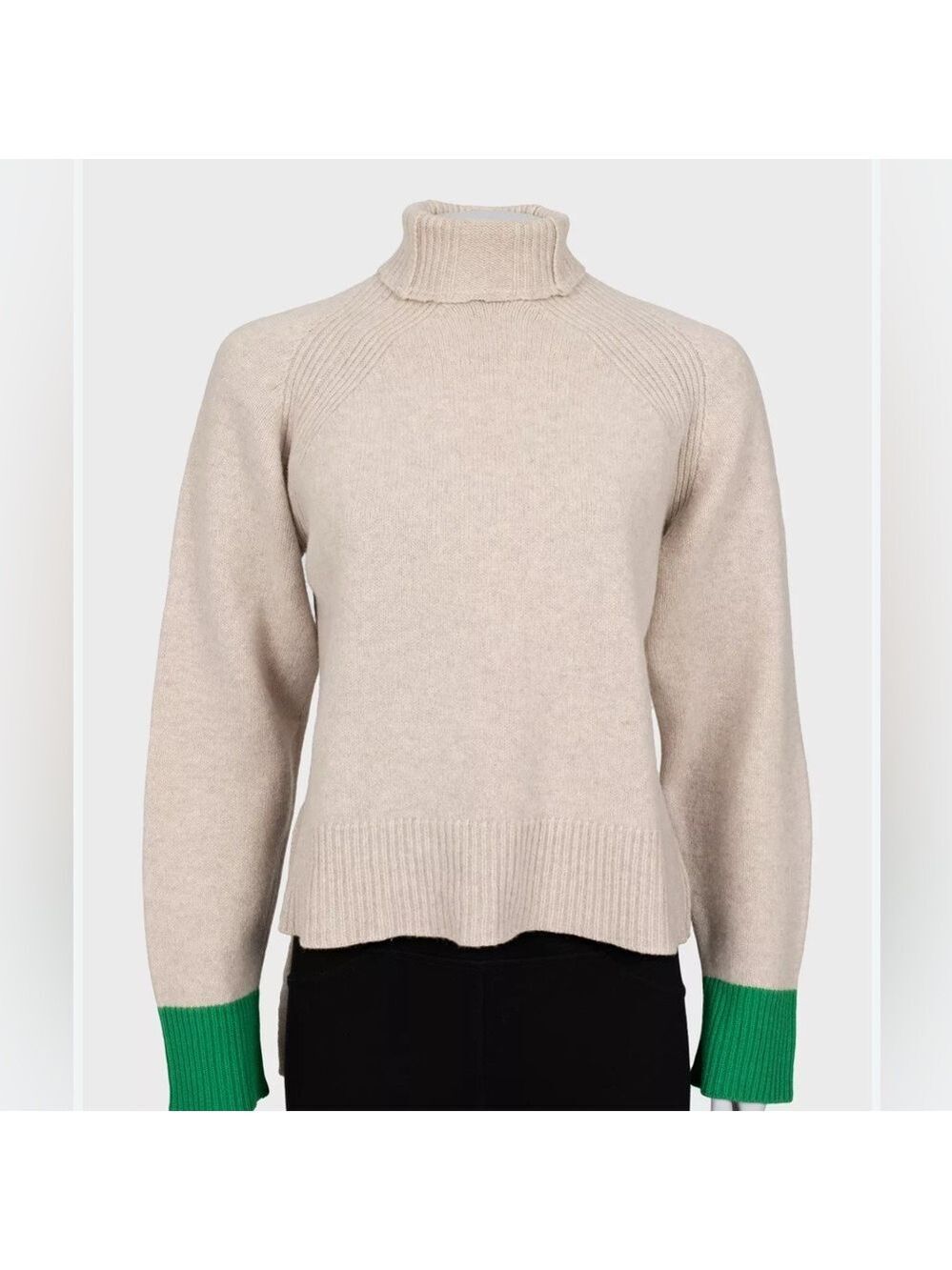 Zadig & Voltaire merino wool turtleneck split hem Sweater with Green Cuffs xs